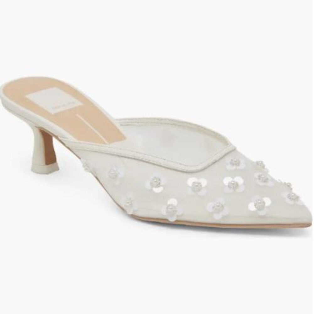 Dolce Vita Clara Pearl Heels - True White Daisy Mesh